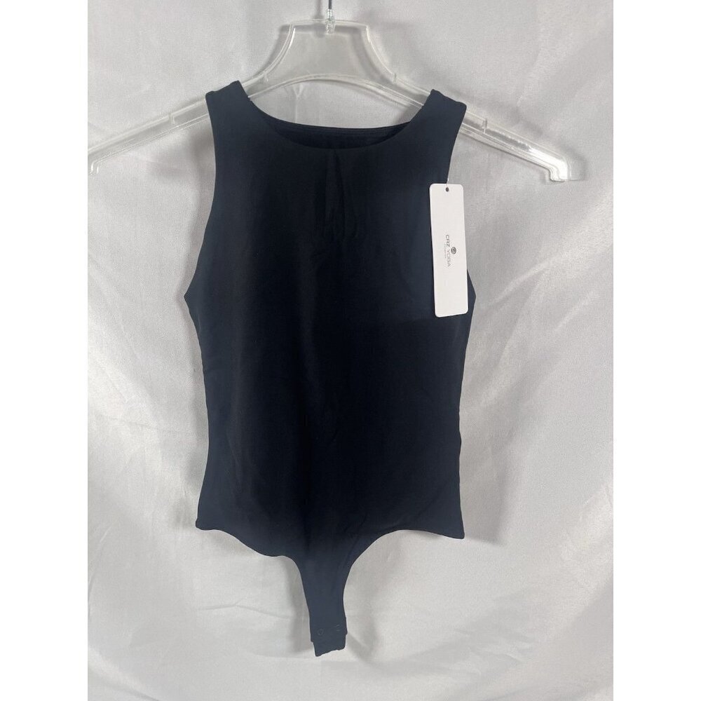 CRZ Yoga Bodysuit Womens High Neck Black Ashes Thong Sleeveless XS 0-2 NEW